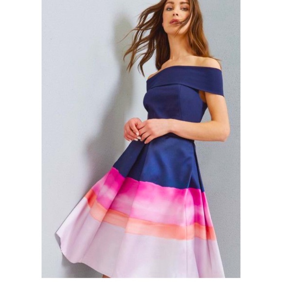 TED BAKER MARINA FIT AND FLARE MOSIAC STRIPED DRESS SZ US 6 OR TED SZ 2 - Picture 3 of 6